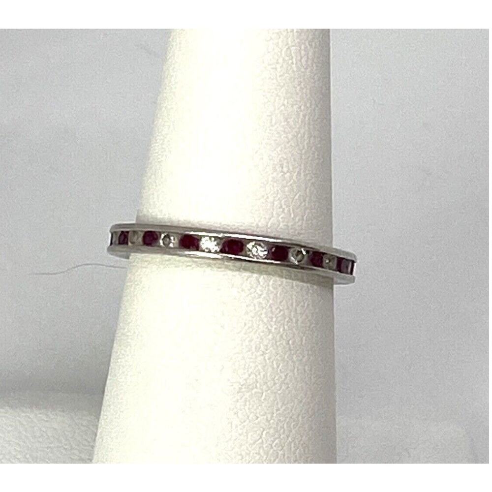 925 Sterling Silver Red & White CZ Band Ring Size 7